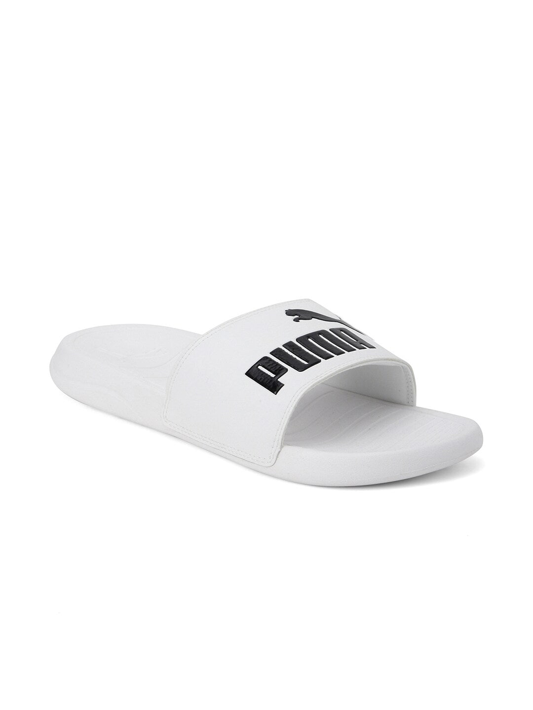 Unisex White Printed Sliders