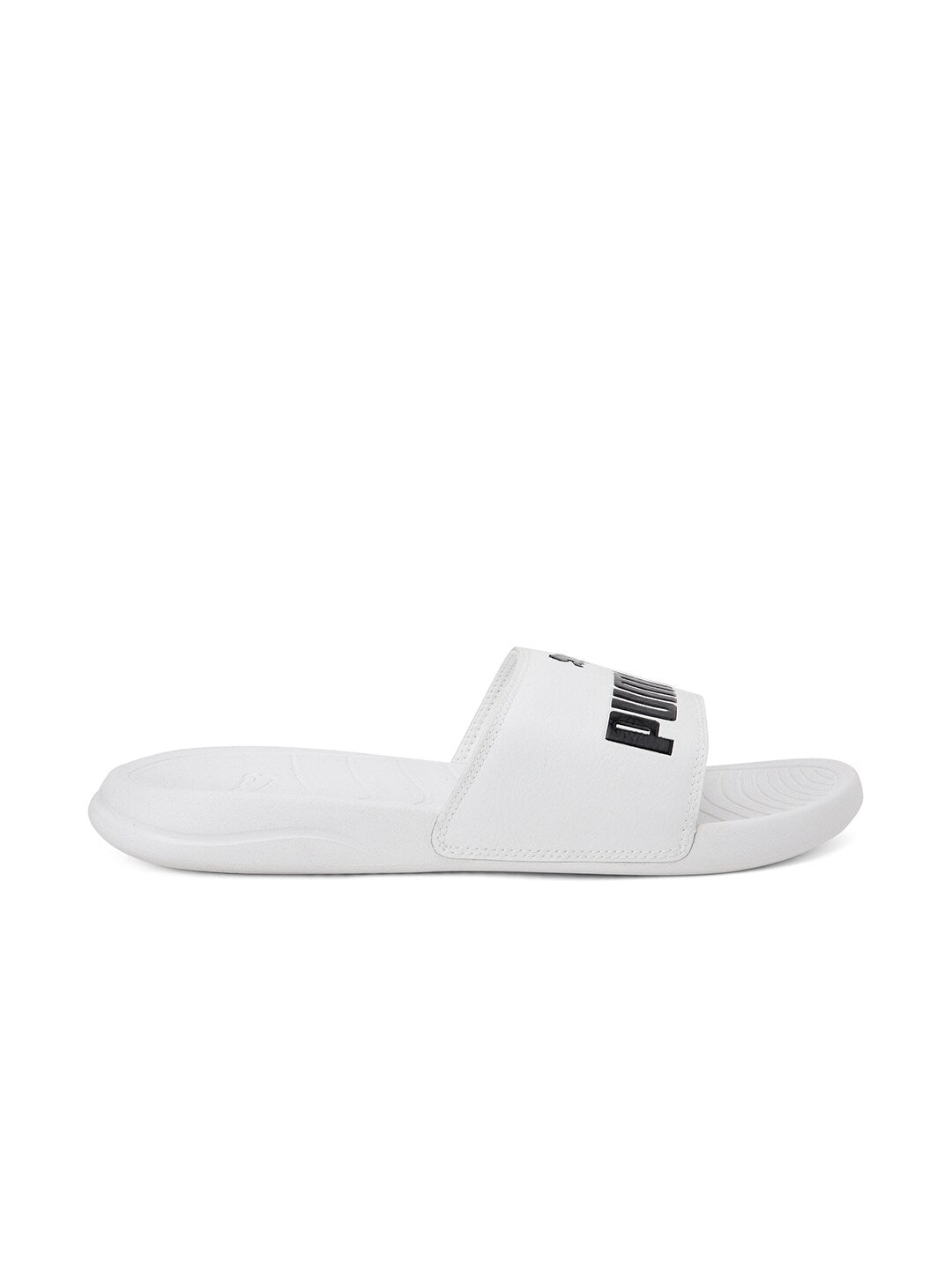 Unisex White Printed Sliders