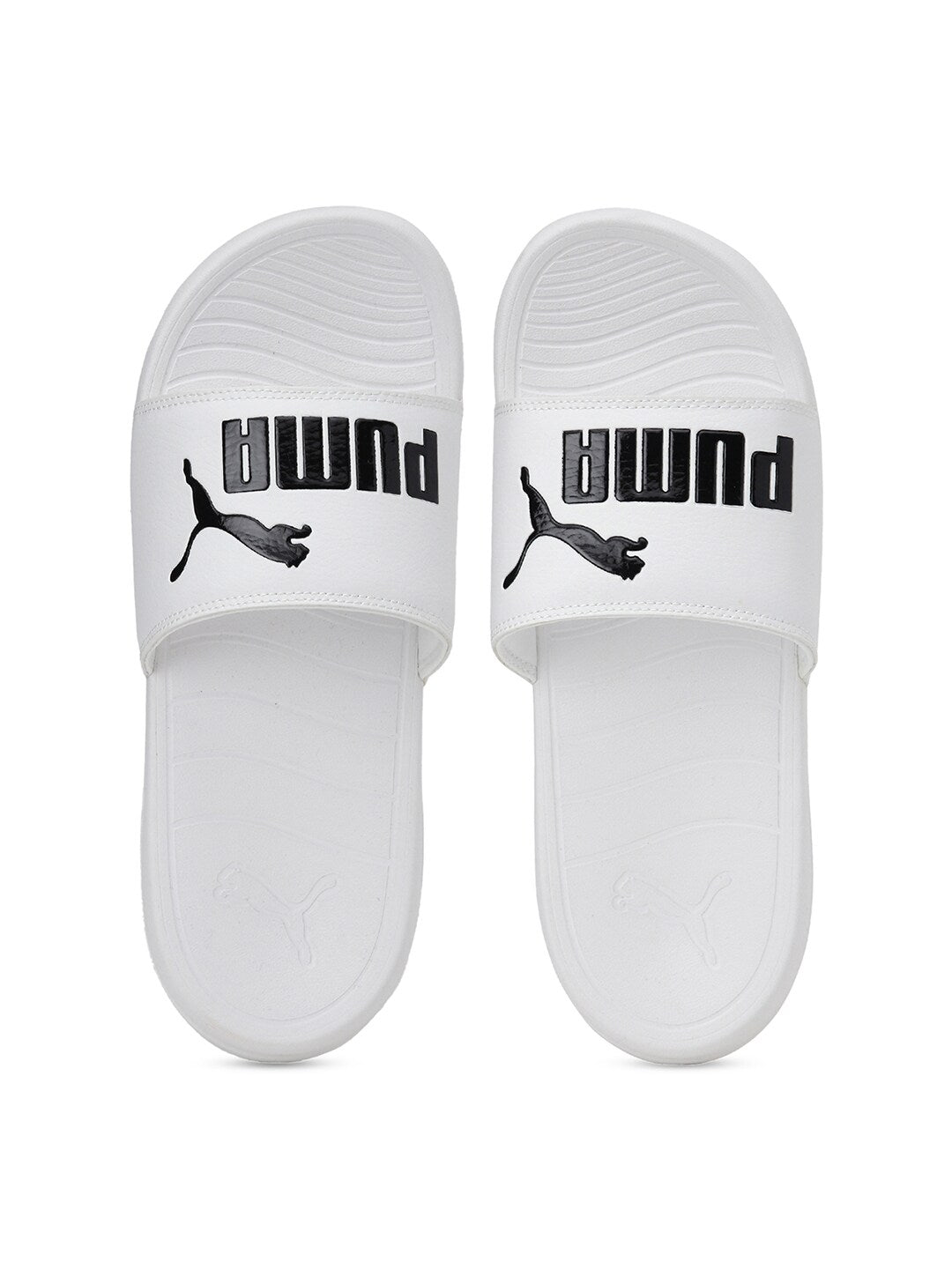 Unisex White Printed Sliders