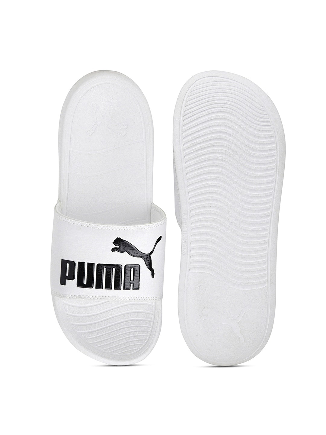 Unisex White Printed Sliders